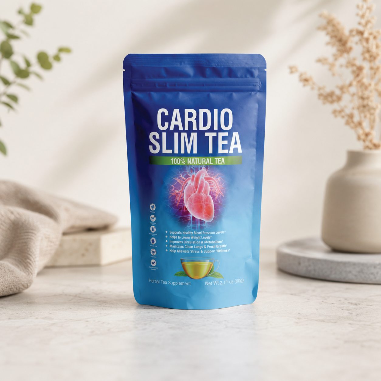 Cardio Slim Tea premium herbal blend product packaging